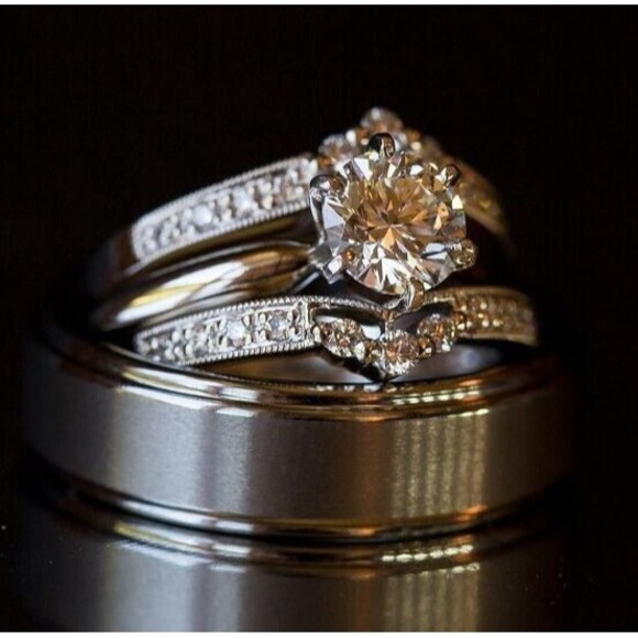 Jewelry - 1.03CT Round Diamond Engagement Ring Set | G VS2 | Platinum 3-Piece Bridal Set